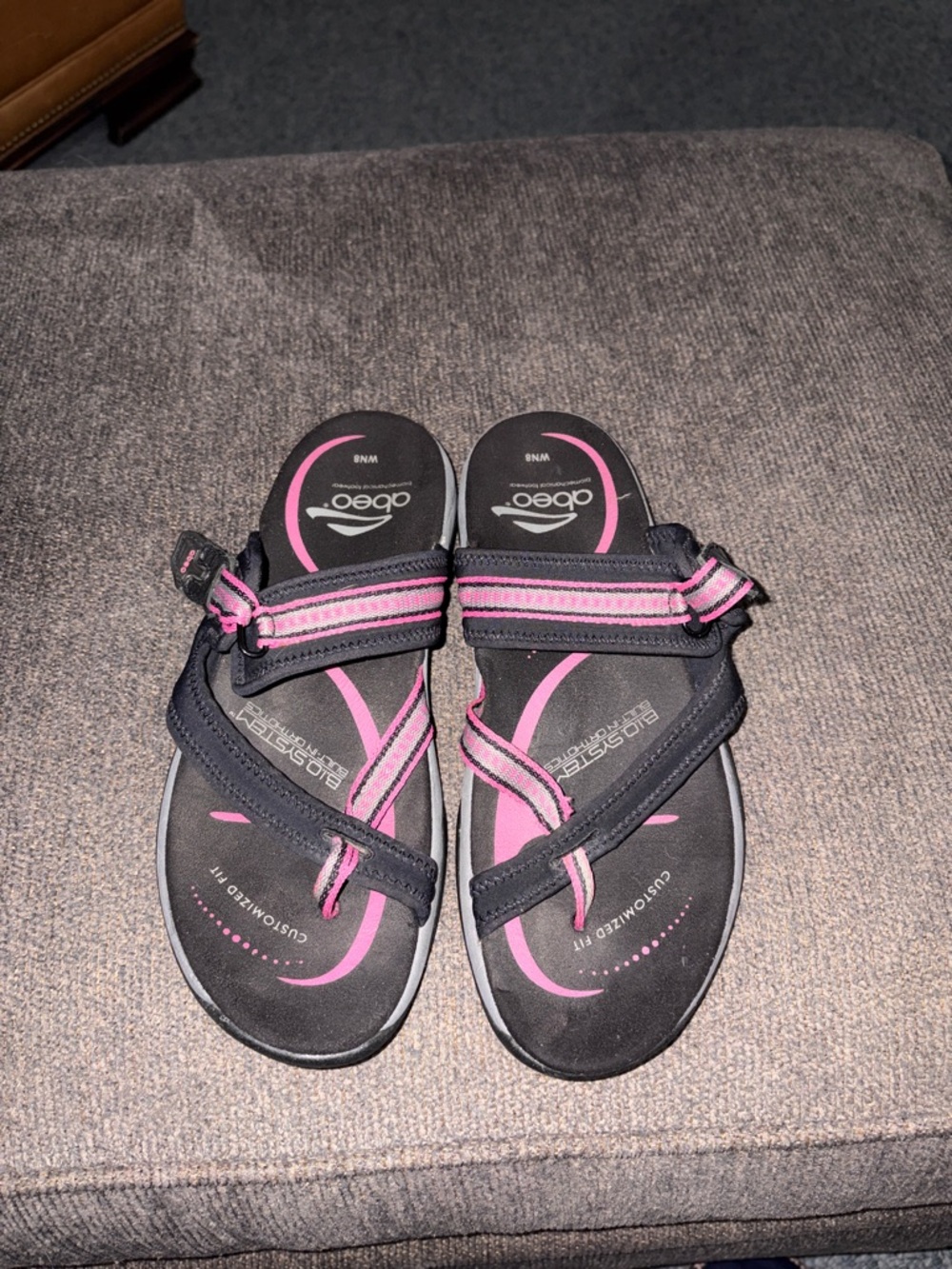 Abeo Women's Black and Pink Adjustable Strap Sandals Size 8